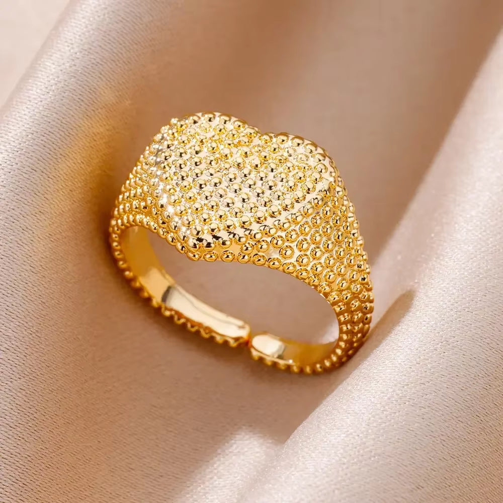 Stainless Steel Rings for Women Aesthetic Heart Gold Color Wedding Ring Vintage Waterproof Wedding Jewelry Prom Accessories Gift