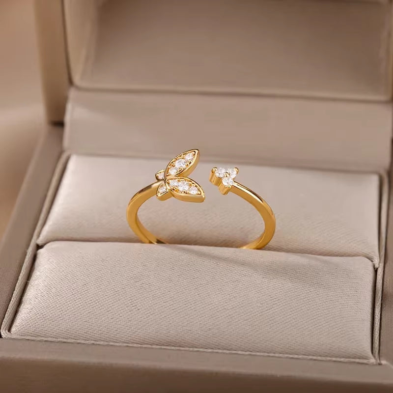Stainless Steel Rings for Women Aesthetic Heart Gold Color Wedding Ring Vintage Waterproof Wedding Jewelry Prom Accessories Gift
