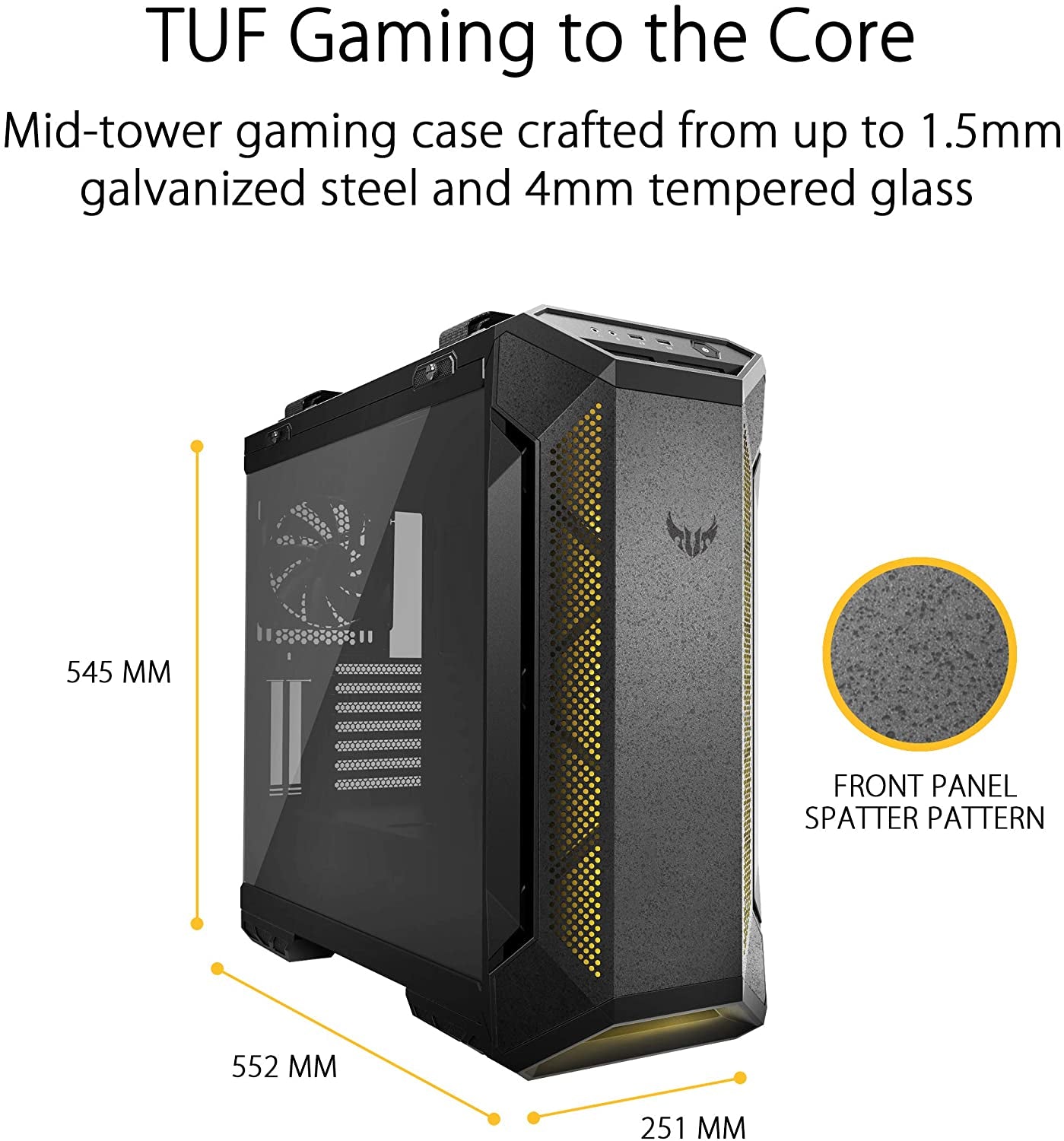 TUF Gaming GT501 Mid-Tower Gaming Case, EATX Support, Pre-Installed 4 Case Fans, USB 3.0 Front Panel, Smoked Tempered Glass, Steel Construction, 2 Year Warranty